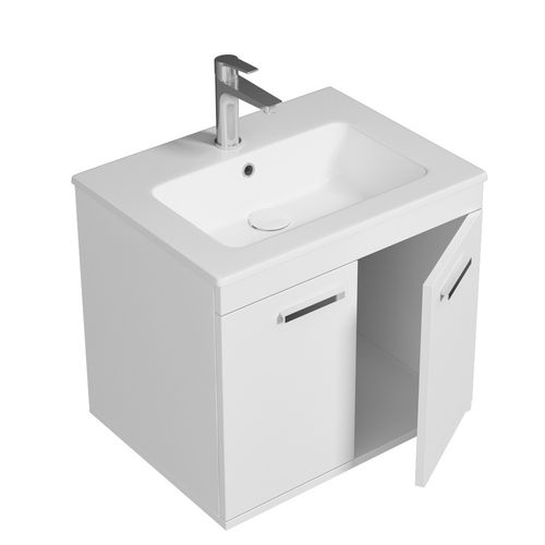 Meuble 1 Vasque Encastrée 60 Cm 2 Portes Blanc Salle De Bain - Rubite