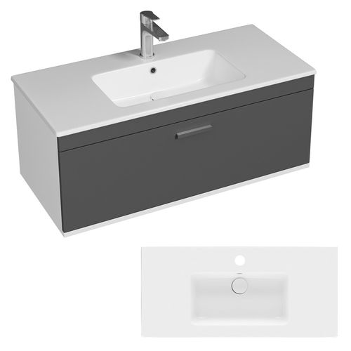 Meuble 1 Vasque Encastrée 100 Cm 1 Tiroir Gris Anthracite Salle De Bain - Rubite