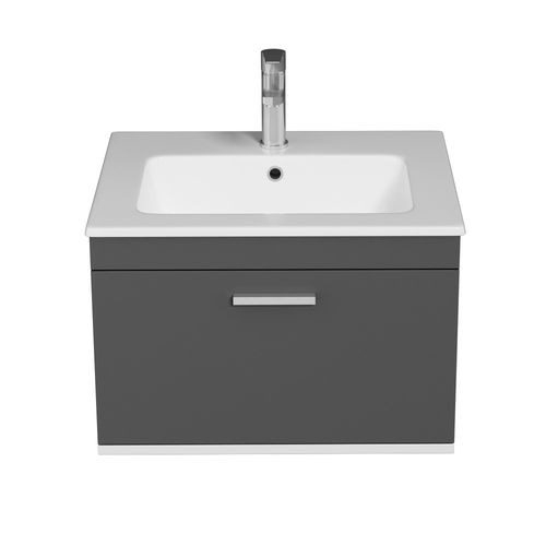 Meuble 1 Vasque Encastrée 60 Cm 1 Tiroir Gris Anthracite Salle De Bain - Rubite