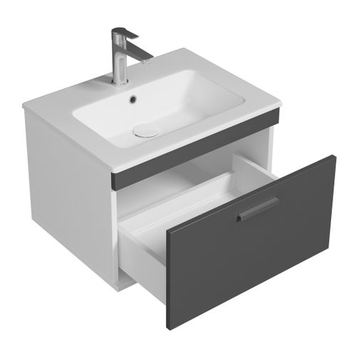 Meuble 1 Vasque Encastrée 60 Cm 1 Tiroir Gris Anthracite Salle De Bain - Rubite