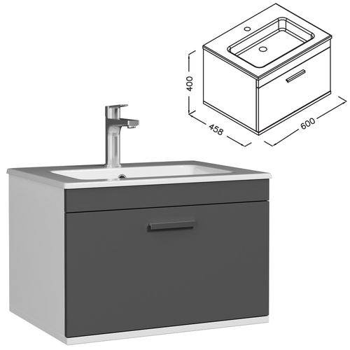 Meuble 1 Vasque Encastrée 60 Cm 1 Tiroir Gris Anthracite Salle De Bain - Rubite