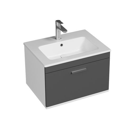 Meuble 1 Vasque Encastrée 60 Cm 1 Tiroir Gris Anthracite Salle De Bain - Rubite