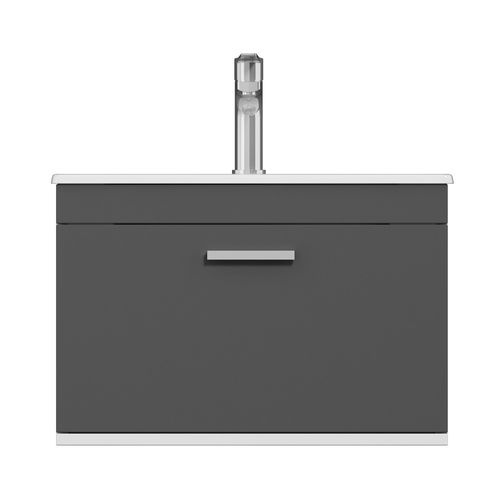 Meuble 1 Vasque Encastrée 60 Cm 1 Tiroir Gris Anthracite Salle De Bain - Rubite
