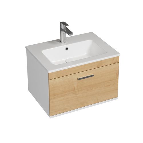 Meuble 1 Vasque Encastrée 60 Cm 1 Tiroir Chêne Clair Salle De Bain - Rubite