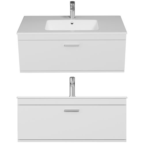 Meuble 1 Vasque Encastrée 100 Cm 1 Tiroir Blanc Salle De Bain - Rubite