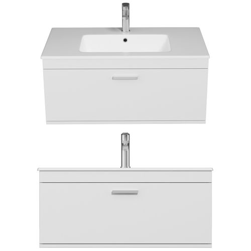 Meuble 1 Vasque Encastrée 90 Cm 1 Tiroir Blanc Salle De Bain - Rubite