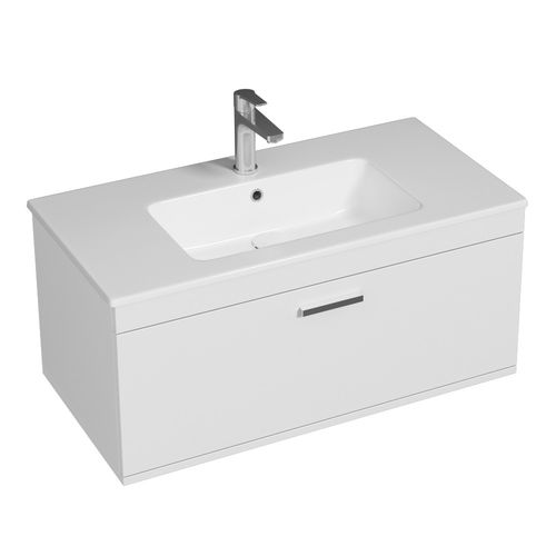 Meuble 1 Vasque Encastrée 90 Cm 1 Tiroir Blanc Salle De Bain - Rubite