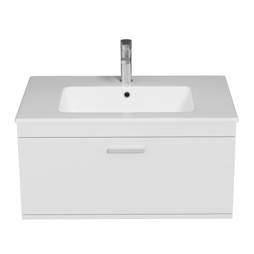 Meuble 1 Vasque Encastrée 80 Cm 1 Tiroir Blanc Salle De Bain - Rubite