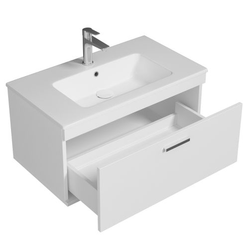 Meuble 1 Vasque Encastrée 80 Cm 1 Tiroir Blanc Salle De Bain - Rubite