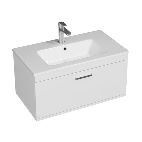 Meuble 1 Vasque Encastrée 80 Cm 1 Tiroir Blanc Salle De Bain - Rubite
