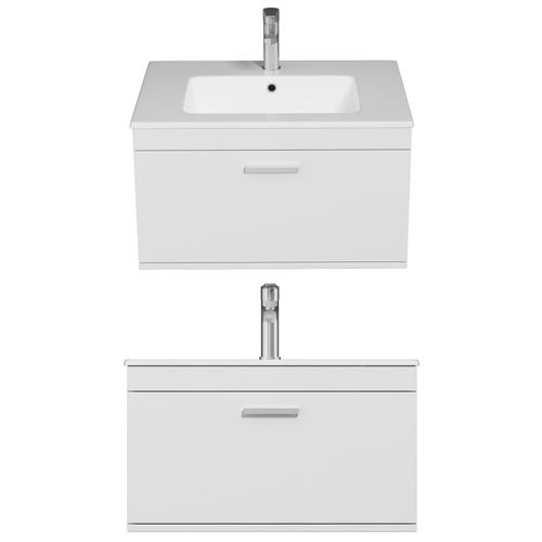 Meuble 1 Vasque Encastrée 70 Cm 1 Tiroir Blanc Salle De Bain - Rubite