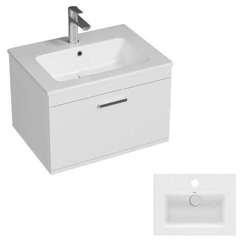 Meuble 1 Vasque Encastrée 60 Cm + Miroir Cadre 1 Tiroir Blanc Salle De Bain - Rubite