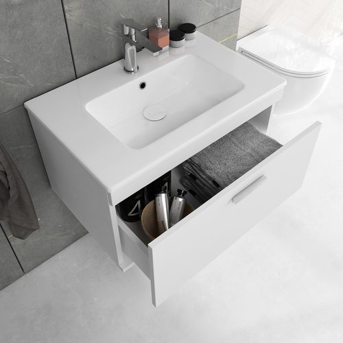 Meuble 1 Vasque Encastrée 60 Cm 1 Tiroir Blanc Salle De Bain - Rubite