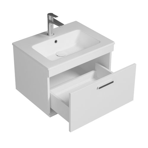 Meuble 1 Vasque Encastrée 60 Cm 1 Tiroir Blanc Salle De Bain - Rubite