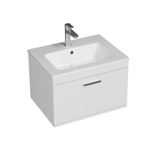 Meuble 1 Vasque Encastrée 60 Cm 1 Tiroir Blanc Salle De Bain - Rubite