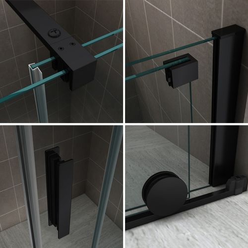 Porte De Douche H200 X 180 Cm Coulissante Noire Verre Transparent 8 Mm Napoli Black