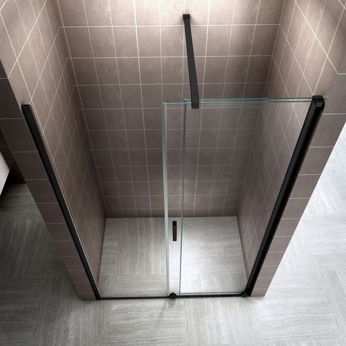 Porte De Douche H200 X 180 Cm Coulissante Noire Verre Transparent 8 Mm Napoli Black