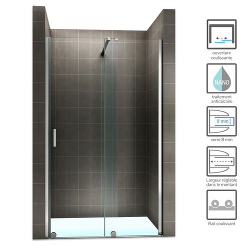 Porte De Douche H200 X 160 Cm Coulissante Verre Transparent 8 Mm Napoli