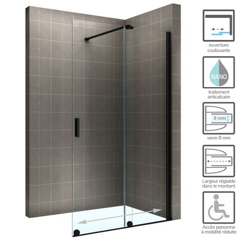 Paroi De Douche Italienne Noir 160 X 200 Cm Coulissante Verre 8 Mm Transparent Napoliblack