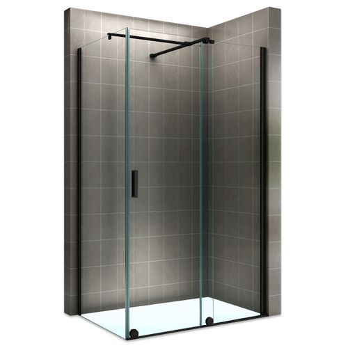 Paroi Douche D'angle Noir 90x180cm (porte 180) Coulissante Verre 8 Mm Transparent H200 Napoli-black