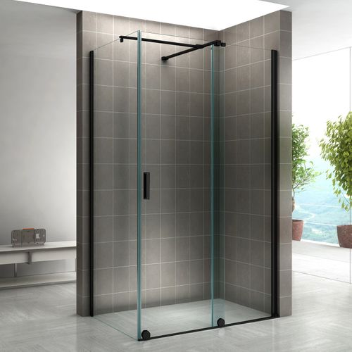 Paroi Douche D'angle Noir 90x170cm (porte 170) Coulissante Verre 8 Mm Transparent H200 Napoli-black