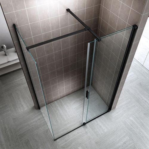 Paroi Douche D'angle Noir 80x160cm (porte 160) Coulissante Verre 8 Mm Transparent H200 Napoli-black