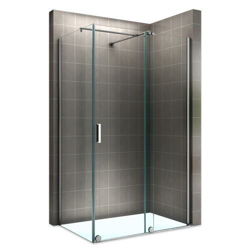 Paroi De Douche D'angle 90x130cm (porte 130) Porte Coulissante Verre 8 Mm Transparent H200 Cm Napoli