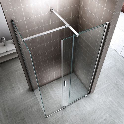 Paroi De Douche D'angle 80x140cm (porte 140) Porte Coulissante Verre 8 Mm Transparent H200 Cm Napoli