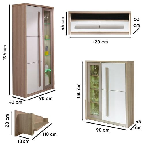Roma Ensemble De Meubles De Salon 2 Armoires Vitrines 2 Étagères Et 1 Meuble TV