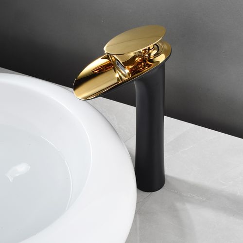 Robinet Mitigeur Bria Bec Cascade Haut Chrome Noir Et Or