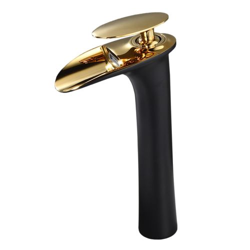 Robinet Mitigeur Bria Bec Cascade Haut Chrome Noir Et Or