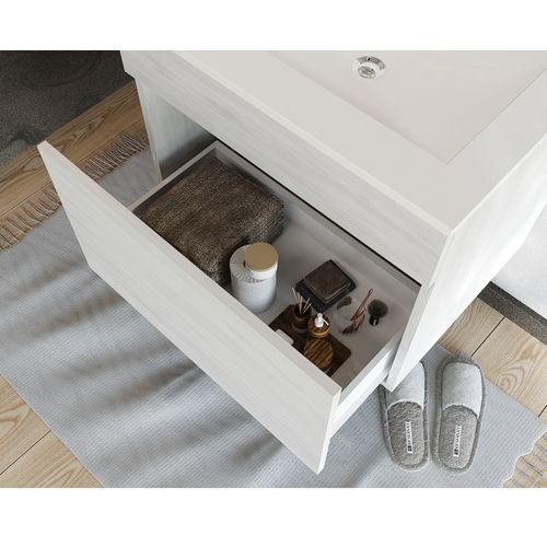 Meuble 1 Vasque 60 Cm 1 Tiroir Chêne Blanc Salle De Bain (sans Miroir Ni Colonne) - Bogota