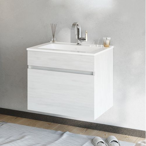 Meuble 1 Vasque 60 Cm 1 Tiroir Chêne Blanc Salle De Bain (sans Miroir Ni Colonne) - Bogota