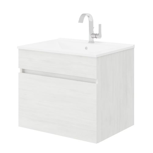 Meuble 1 Vasque 60 Cm 1 Tiroir Chêne Blanc Salle De Bain (sans Miroir Ni Colonne) - Bogota