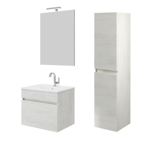 Ensemble Meuble+vasque 60cm +miroir +colonne Chêne Blanc Salle De Bain - Bogota