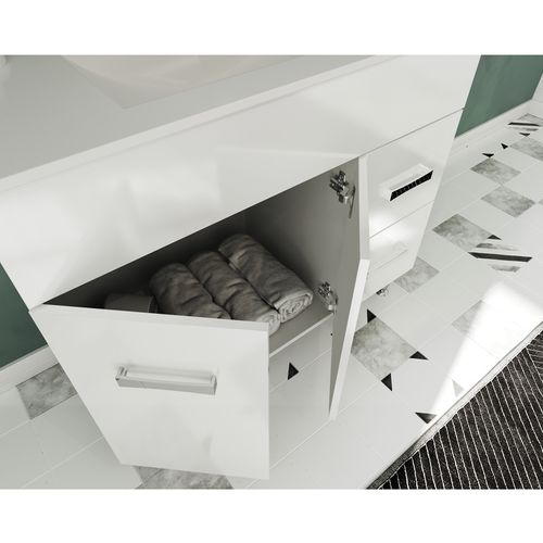 Meuble Vasque 100 Cm Encastrée Blanc Sur Pied Salle De Bain - Madrid