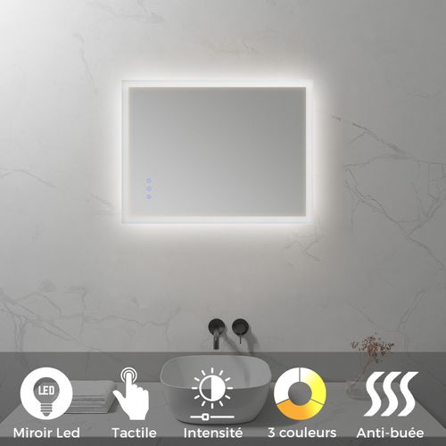 Miroir Lumineux 50 X 70 Cm Antibuée + Éclairage LED Réglable, Réversible - Frame