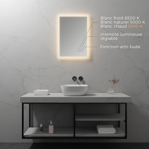 Miroir Lumineux 50 X 70 Cm Antibuée + Éclairage LED Réglable, Réversible - Frame