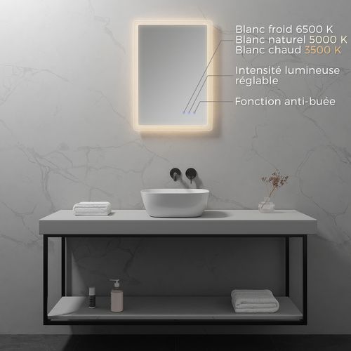 Miroir LED Mellow 50 X 70 Cm Réversible, Anti-buée + Dimmable - Miroir Salle De Bain