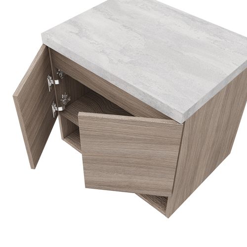 Meuble Sous Vasque 60 Cm Chêne Fumé + Plan Gris Béton - Oslo