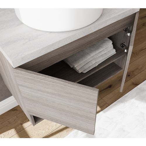 Meuble Sous Vasque 60 Cm Chêne Fumé + Plan Gris Béton - Oslo