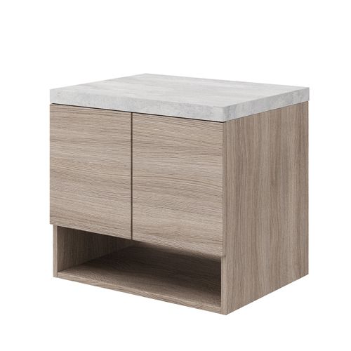 Meuble Sous Vasque 60 Cm Chêne Fumé + Plan Gris Béton - Oslo