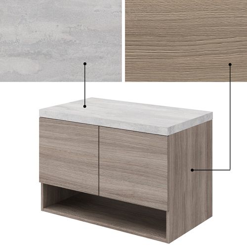 Meuble Sous Vasque 60 Cm Chêne Fumé + Plan Gris Béton - Oslo