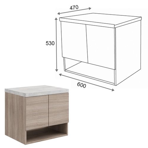 Meuble Sous Vasque 60 Cm Chêne Fumé + Plan Gris Béton - Oslo