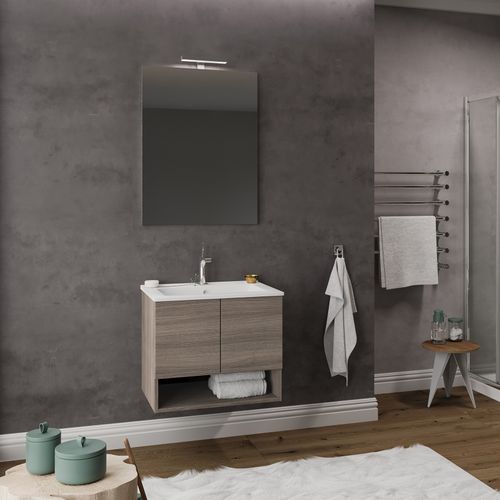 Meuble Vasque 60cm+miroir Chêne Fumé - Oslo