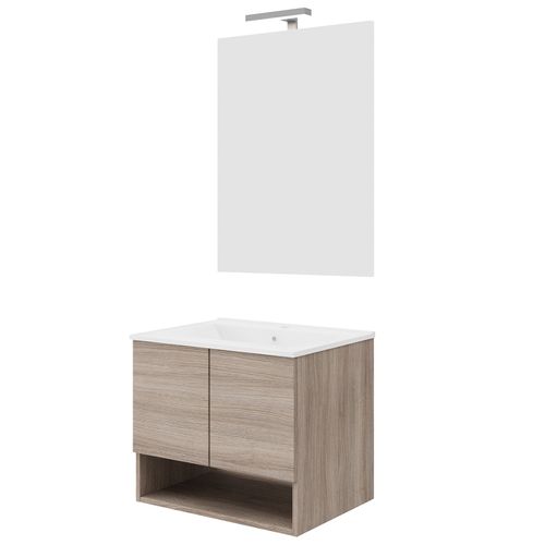 Meuble Vasque 60cm+miroir Chêne Fumé - Oslo