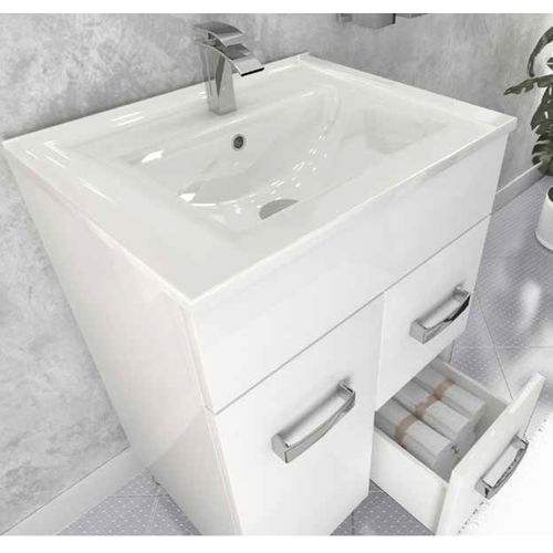 Meuble Vasque 60cm+miroir Blanc Sur Pied Salle De Bain - Madrid