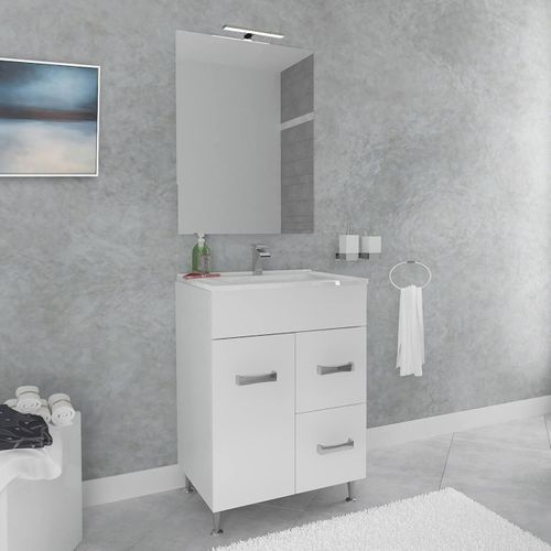 Meuble Vasque 60cm+miroir Blanc Sur Pied Salle De Bain - Madrid
