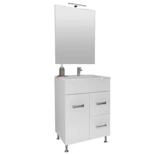 Meuble Vasque 60cm+miroir Blanc Sur Pied Salle De Bain - Madrid