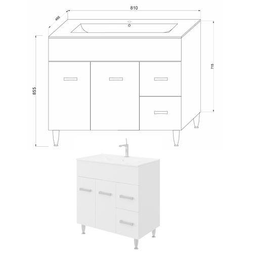 Meuble Vasque 80 Cm Encastrée Blanc Sur Pied Salle De Bain - Madrid